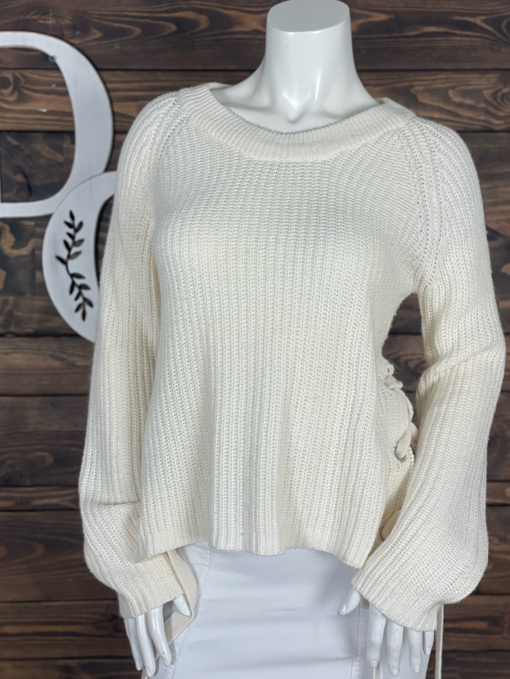 Love Change | Italy Chunky Knit Sweater Women's Cream Side Tie‎ Lace Up Design